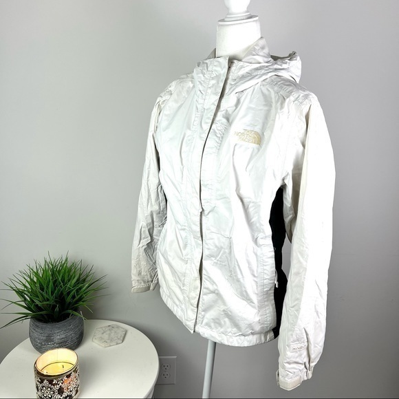 The North Face Womens Hyvent Hooded Jacket White Black Color Block Zip Pockets M - Picture 1 of 12